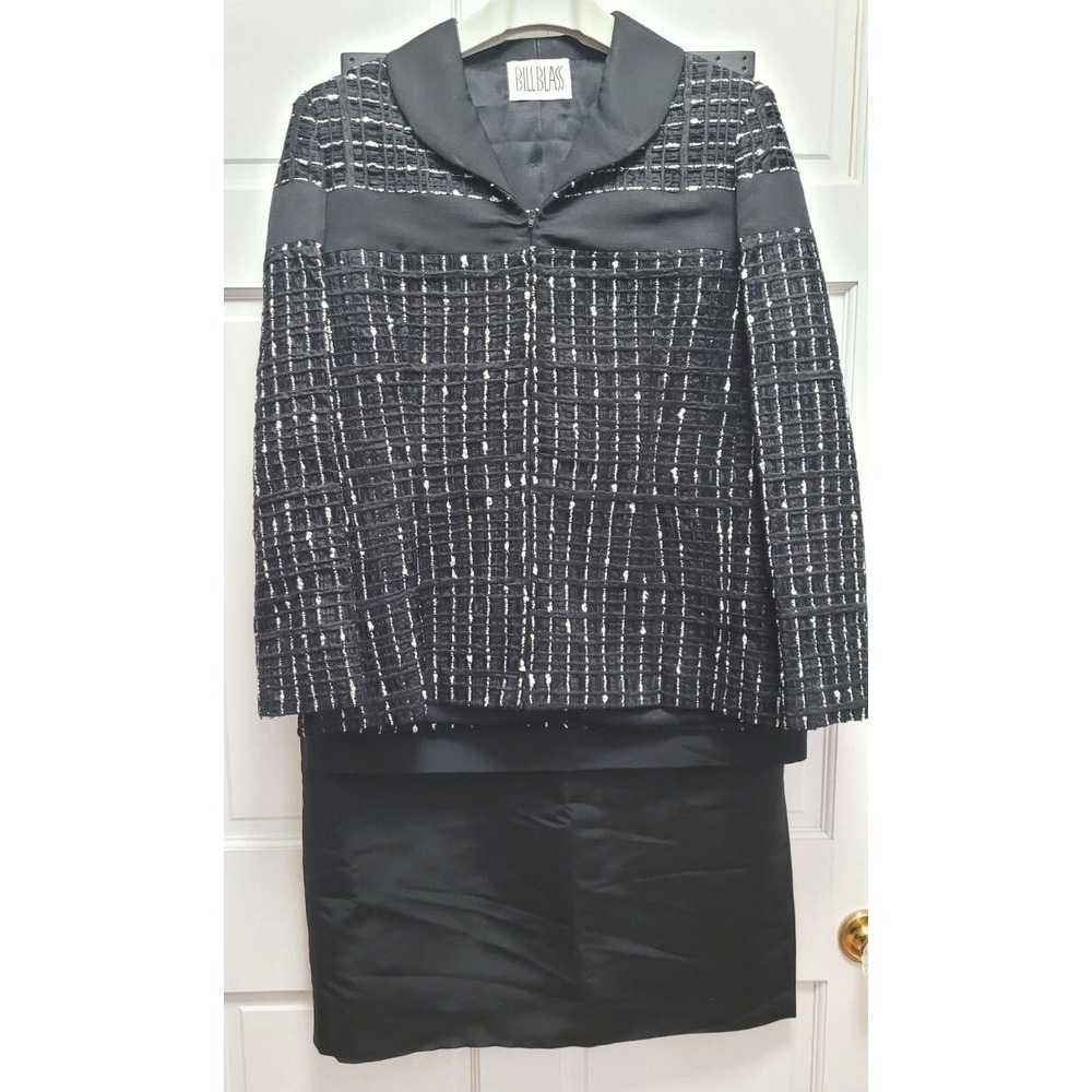 Bill Blass Women's 3pc Waffle‎ Tweed Blazer Skirt Suit - Black - Size 14/16